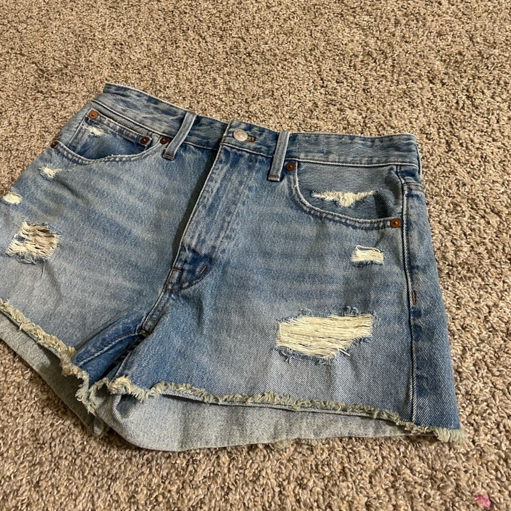 Madewell High Rise Relaxed Denim Shorts Cotton Distressed Cut Off Raw Hem Sz 27 - Picture 9 of 10